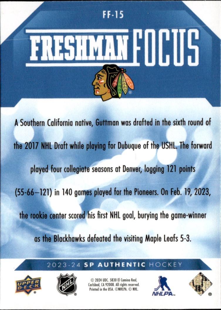 2023-24 SP Authentic Hockey Freshman Focus Blue #FF-15 Chicago Blackhawks (Cole Guttman)