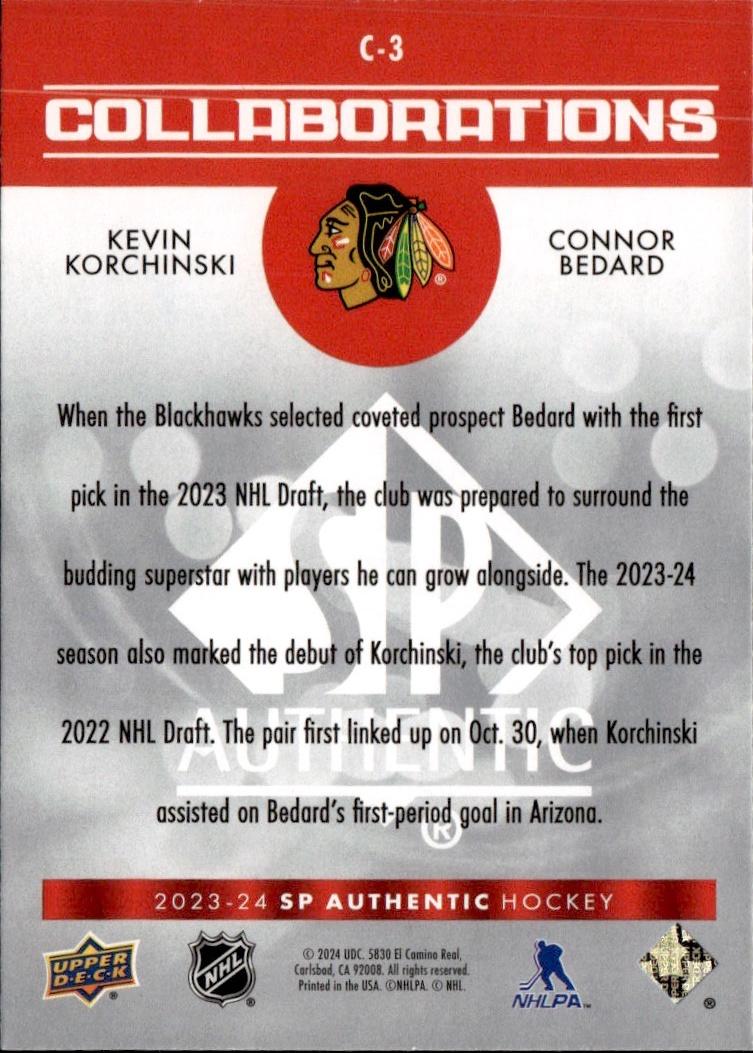 2023-24 SP Authentic Hockey Collaborations #C-3 Chicago Blackhawks (Kevin Korchinski / Connor Bedard)