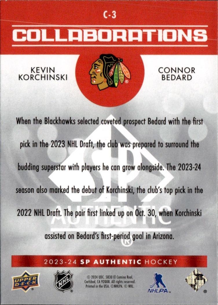 2023-24 SP Authentic Hockey Collaborations #C-3 Chicago Blackhawks (Kevin Korchinski / Connor Bedard)