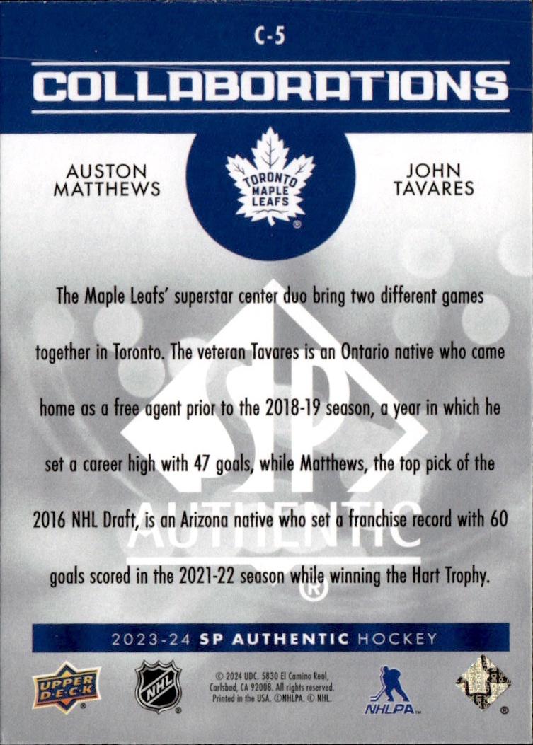 2023-24 SP Authentic Hockey Collaborations #C-5 Toronto Maple Leafs (Auston Matthews / John Tavares )