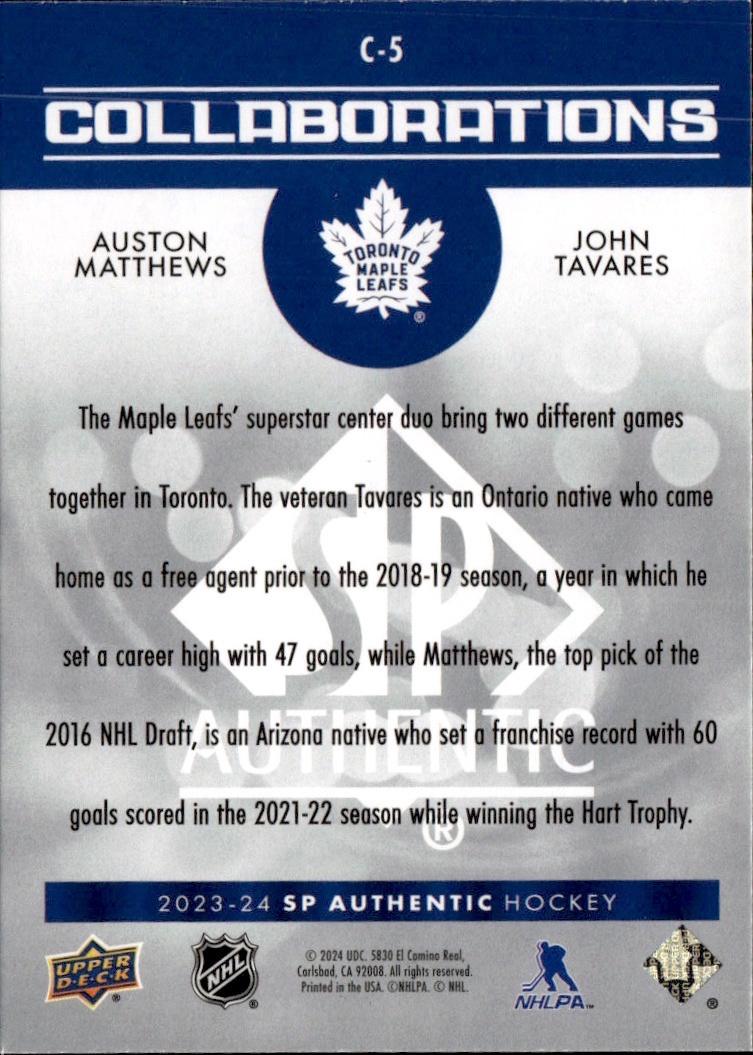 2023-24 SP Authentic Hockey Collaborations #C-5 Toronto Maple Leafs (Auston Matthews / John Tavares )