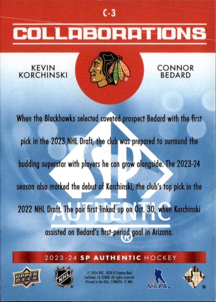 2023-24 SP Authentic Hockey Collaborations Blue #C-3 Chicago Blackhawks (Kevin Korchinski / Connor Bedard)