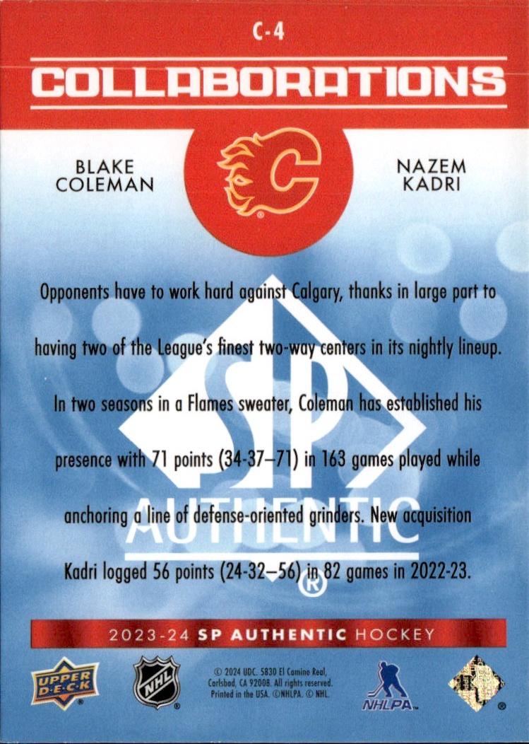 2023-24 SP Authentic Hockey Collaborations Blue #C-4 Calgary Flames (Blake Coleman / Nazem Kadri)
