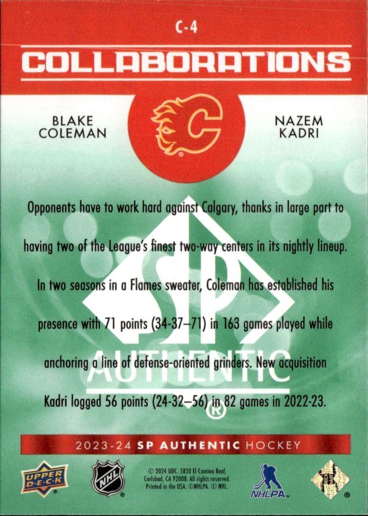 2023-24 SP Authentic Hockey Collaborations Green #C-4 Calgary Flames (Elias Lindholm / Nazem Kadri)