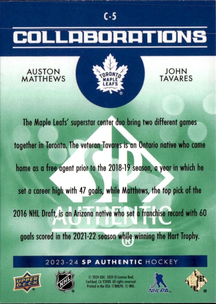 2023-24 SP Authentic Hockey Collaborations Green #C-5 Toronto Maple Leafs (Auston Matthews / John Tavares)