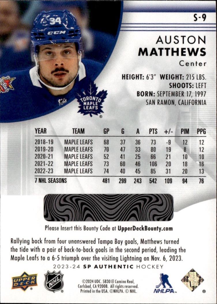 2023-24 SP Authentic Hockey Spectrum FX #S-9 – Auston Matthews (Toronto Maple Leafs)