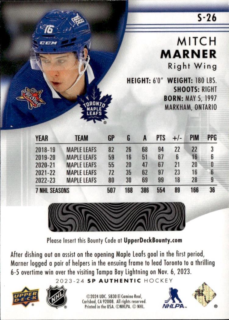 2023-24 SP Authentic Hockey Spectrum FX #S-26 – Mitch Marner (Toronto Maple Leafs)