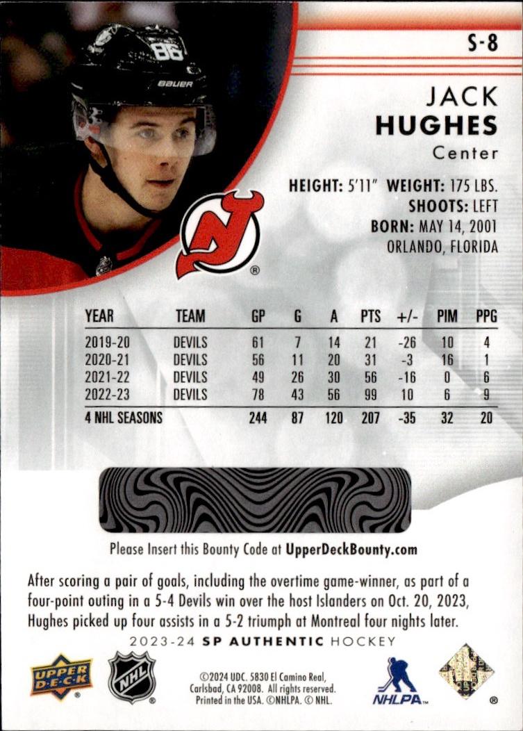 2023-24 SP Authentic Hockey Spectrum FX #S-8 – Jack Hughes (New Jersey Devils)