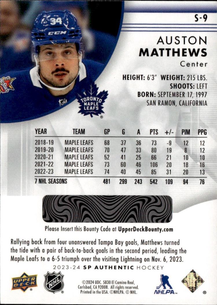 2023-24 SP Authentic Hockey Spectrum FX #S-9 – Auston Matthews (Toronto Maple Leafs)