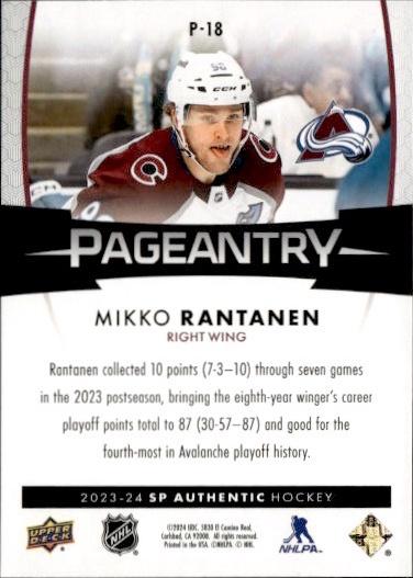 2023-24 SP Authentic Hockey Pageantry #P-18 Colorado Avalanche (Mikko Rantanen)