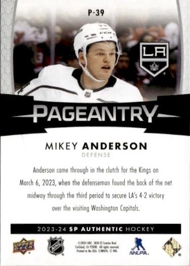 2023-24 SP Authentic Hockey Pageantry #P-39 Los Angeles Kings (Mikey Anderson)