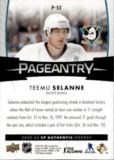 2023-24 SP Authentic Hockey Pageantry #P-52 Anaheim Ducks (Teemu Selanne)