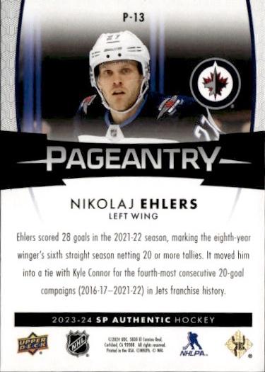2023-24 SP Authentic Hockey Pageantry #P-13 Winnipeg Jets (Nikolaj Ehlers)