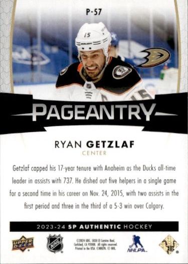 2023-24 SP Authentic Hockey Pageantry #P-57 Anaheim Ducks (Ryan Getzlaf)