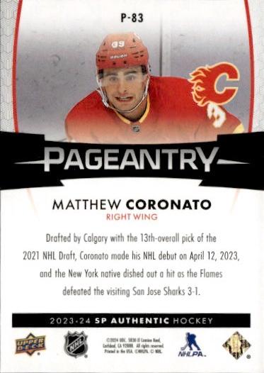 2023-24 SP Authentic Hockey Pageantry #P-83 Calgary Flames (Matthew Coronato)