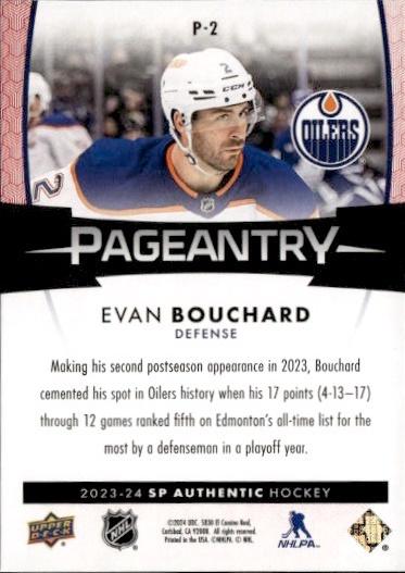 2023-24 SP Authentic Hockey Pageantry Red #P-2 Edmonton Oilers (Evan Bouchard)