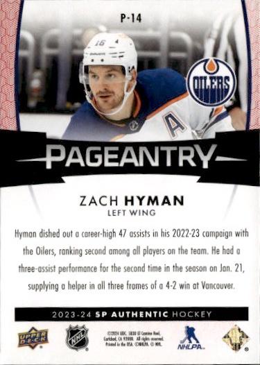 2023-24 SP Authentic Hockey Pageantry Red #P-14 Edmonton Oilers (Zach Hyman)