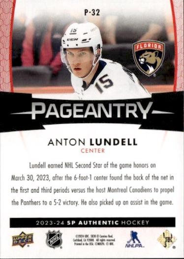 2023-24 SP Authentic Hockey Pageantry Red #P-32 Florida Panthers (Anton Lundell)