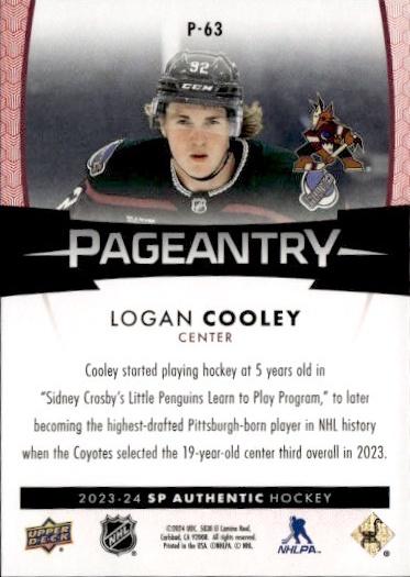 2023-24 SP Authentic Hockey Pageantry Red #P-63 Arizona Coyotes (Logan Cooley)
