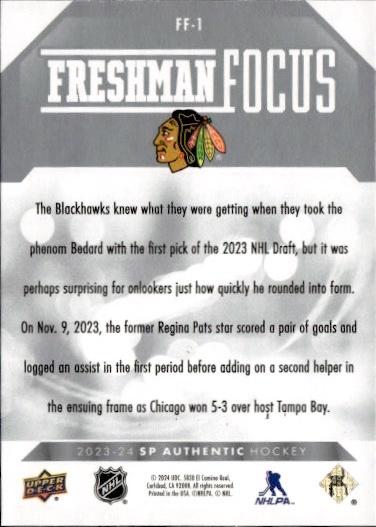 2023-24 SP Authentic Hockey Freshman Focus #FF-1 Chicago Blackhawks (Connor Bedard)