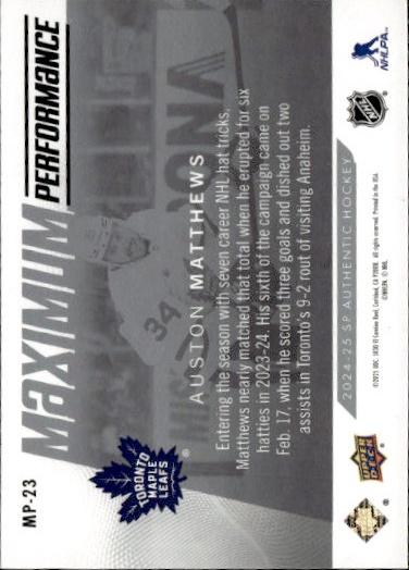 2024-25 SP Authentic Hockey Maximum Performance #MP-23 Toronto Maple Leafs (Auston Matthews)