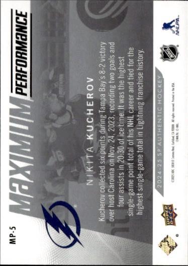2024-25 SP Authentic Hockey Maximum Performance #MP-5 Tampa Bay Lightning (Nikita Kucherov)