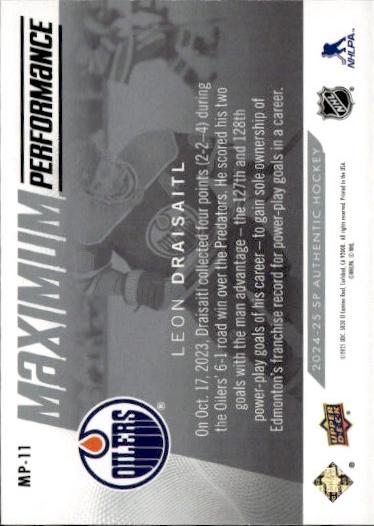2024-25 SP Authentic Hockey Maximum Performance #MP-11 Edmonton Oilers (Leon Draisaitl)
