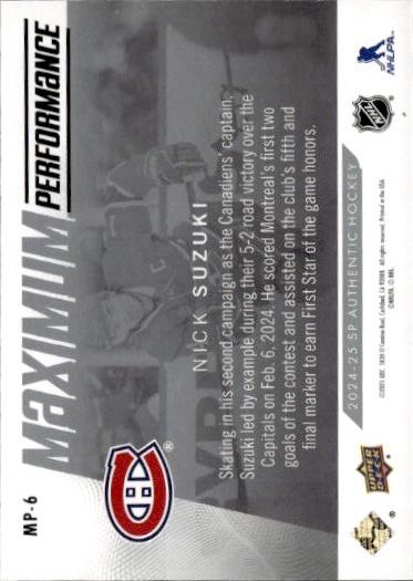 2024-25 SP Authentic Hockey Maximum Performance #MP-6 Montreal Canadiens (Nick Suzuki)