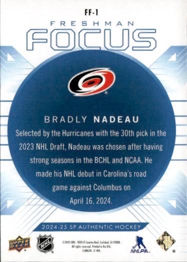 2024-25 SP Authentic Hockey Freshman Focus Blue #FF-1 Carolina Hurricanes (Bradly Nadeau)