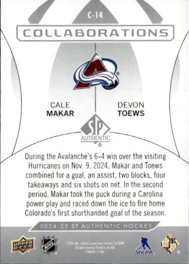 2024-25 SP Authentic Hockey Collaborations #C-14 Colorado Avalanche (Cale Makar / Devon Toews)
