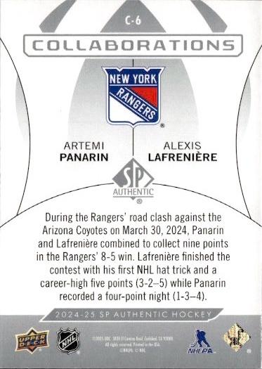 2024-25 SP Authentic Hockey Collaborations #C-6 New York Rangers (Artemi Panarin / Alexis Lafreniere)