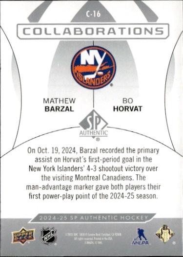 2024-25 SP Authentic Hockey Collaborations #C-16 New York Islanders (Mathew Barzal / Bo Horvat )
