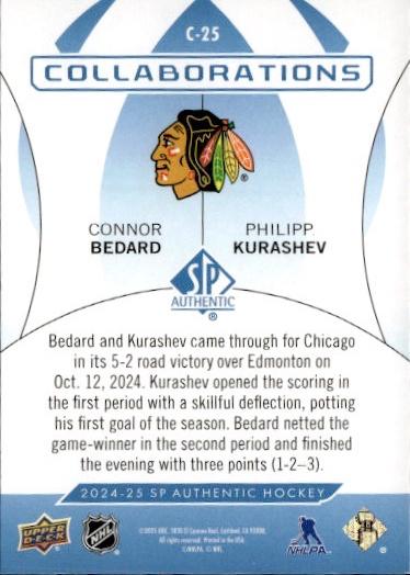 2024-25 SP Authentic Hockey Collaborations Blue #C-25 Chicago Blackhawks (Connor Bedard / Philipp Kurashev )