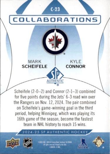 2024-25 SP Authentic Hockey Collaborations Blue #C-23 Winnipeg Jets (Mark Scheifele / Kyle Connor)