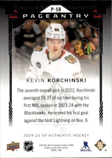 2024-25 SP Authentic Hockey Pageantry #P-58 Chicago Blackhawks (Kevin Korchinski)
