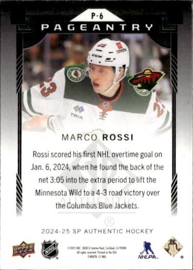 2024-25 SP Authentic Hockey Pageantry #P-6 Minnesota Wild (Marco Rossi)