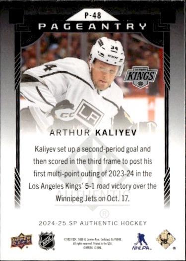 2024-25 SP Authentic Hockey Pageantry #P-48 Los Angeles Kings (Arthur Kaliyev)