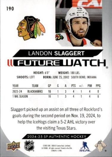 2024-25 SP Authentic Hockey #/999 #190 Chicago Blackhawks (Landon Slaggert)