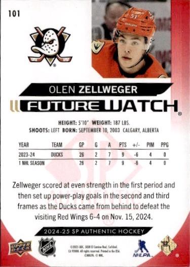 2024-25 SP Authentic Hockey Limited Red #101 Anaheim Ducks (Olen Zellweger)