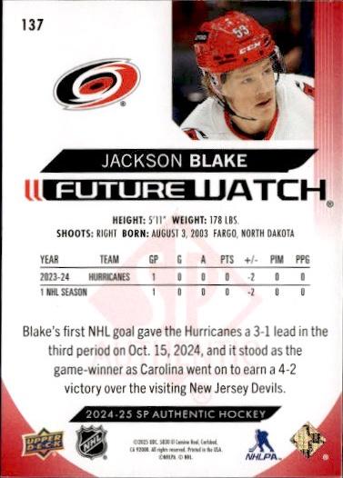 2024-25 SP Authentic Hockey Limited Red #137 Carolina Hurricanes (Jackson Blake)