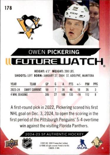 2024-25 SP Authentic Hockey Limited Red #178 Pittsburgh Penguins (Owen Pickering)