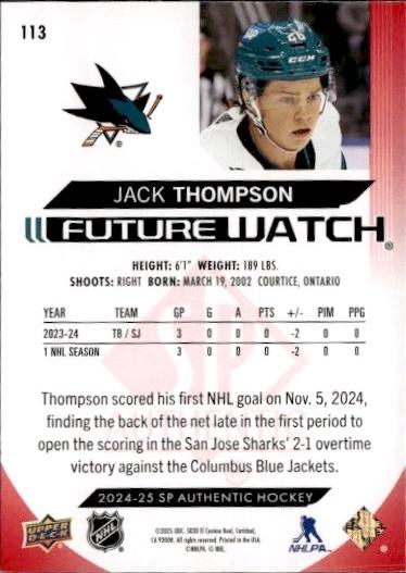 2024-25 SP Authentic Hockey Limited Red #113 San Jose Sharks (Jack Thompson)