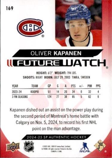 2024-25 SP Authentic Hockey Limited Red #169 Montreal Canadiens (Oliver Kapanen)