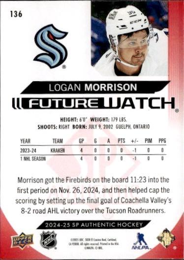 2024-25 SP Authentic Hockey Limited Red #136 Seattle Kraken (Logan Morrison)