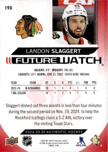 2024-25 SP Authentic Hockey Limited Red #190 Chicago Blackhawks (Landon Slaggert)