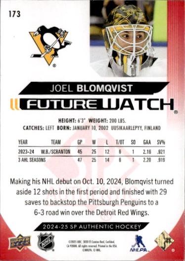 2024-25 SP Authentic Hockey Limited Red #173 Pittsburgh Penguins (Joel Blomqvist)