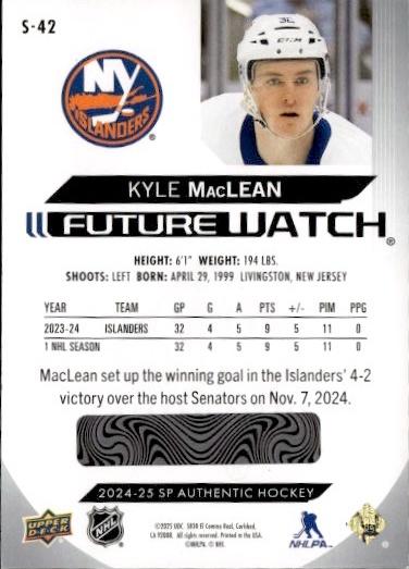 2024-25 SP Authentic Hockey Spectrum FX #S-42 New York Islanders (Kyle MacLean)