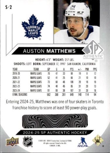 2024-25 SP Authentic Hockey Spectrum FX #S-2 Toronto Maple Leafs (Auston Matthews)