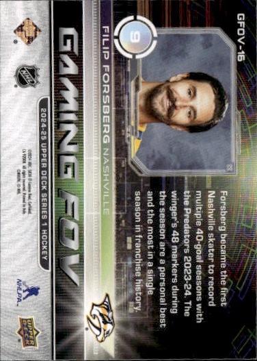 2024-25 Upper Deck Series 1 Hockey Gaming FOV #GFOV-16 Nashville Predators (Filip Forsberg)