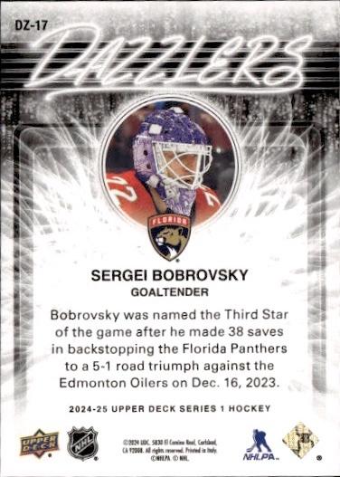 2024-25 Upper Deck Series 1 Hockey Dazzlers Blue #DZ-17 Florida Panthers (Sergei Bobrovsky)